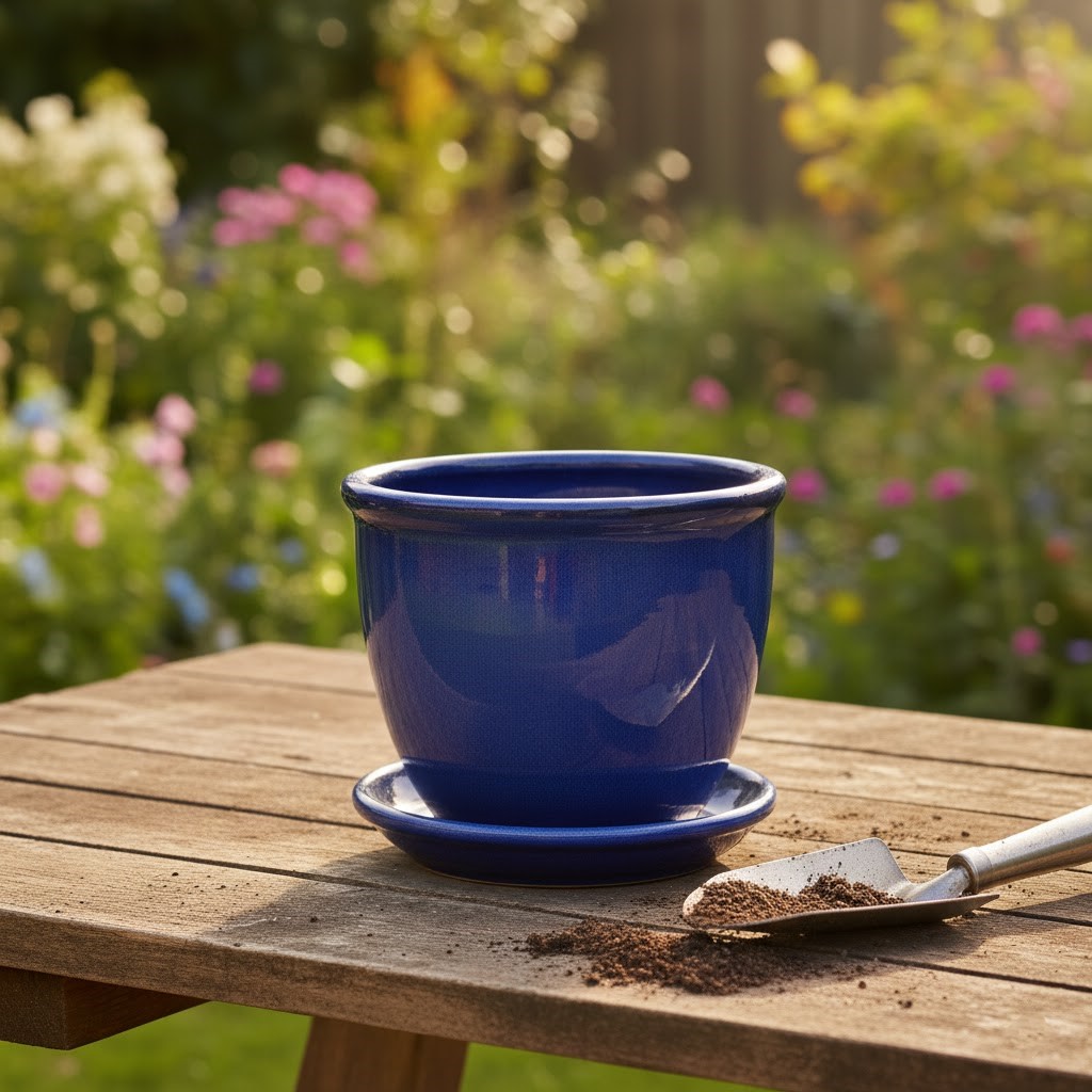 The image of Ceramic Glazed Pot (with saucer)