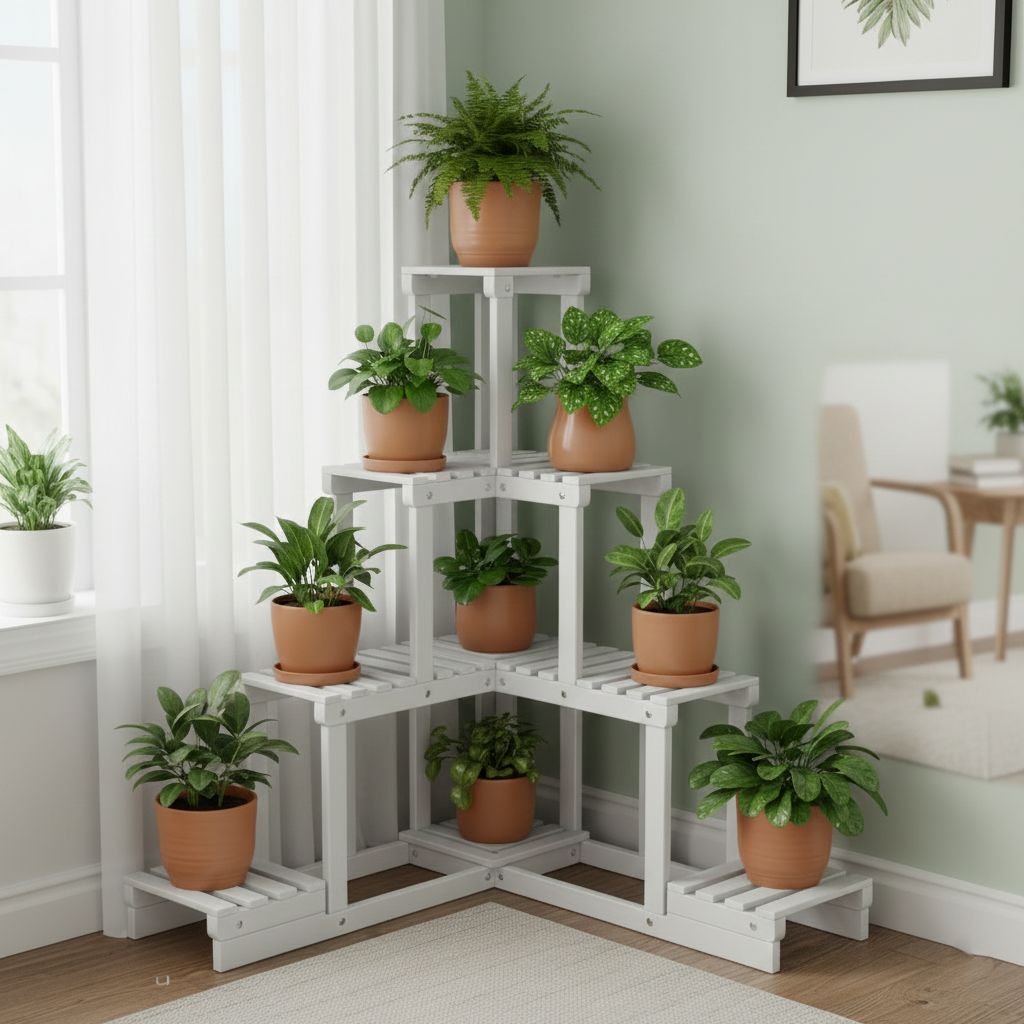 The image of Multi-Tiered Wooden Corner Plant Stand